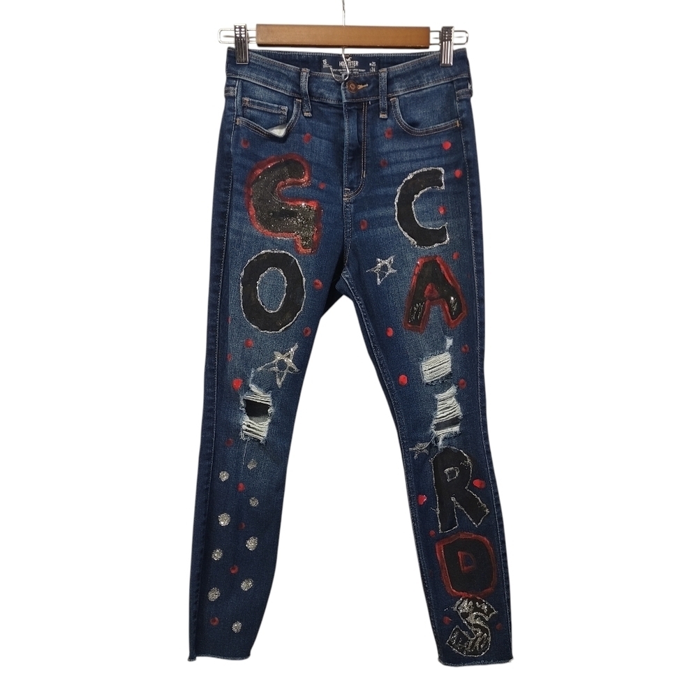 Hollister Womens Blue Curvy High Rise Embellished Stretch Crop Skinny Jeans S 1S